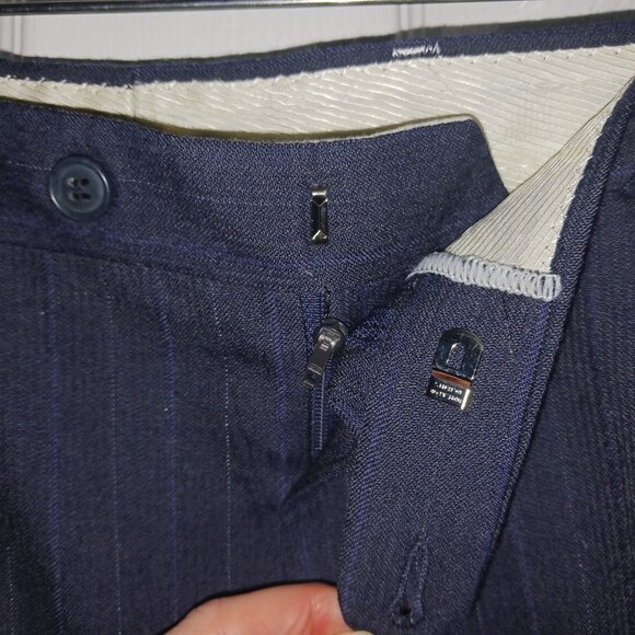 Vintage Yves Saint Laurent Men's Wool Blue Double Breasted Pinstripe Suit 46 - Picture 4 of 12